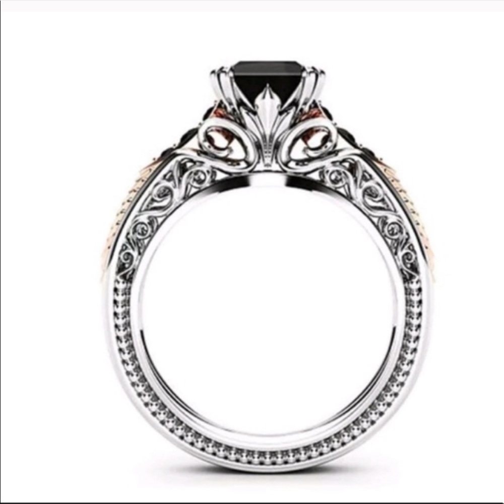 ☆☆Silver & gold tone black sapphire women’s ring - Picture 2 of 4